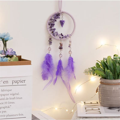 Olivenorma Amethyst Pendant Small Crescent Feather Dream Catcher