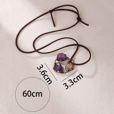 OlivenormaNatural Rough Stone Irregular Pendant Leather Rope Necklace