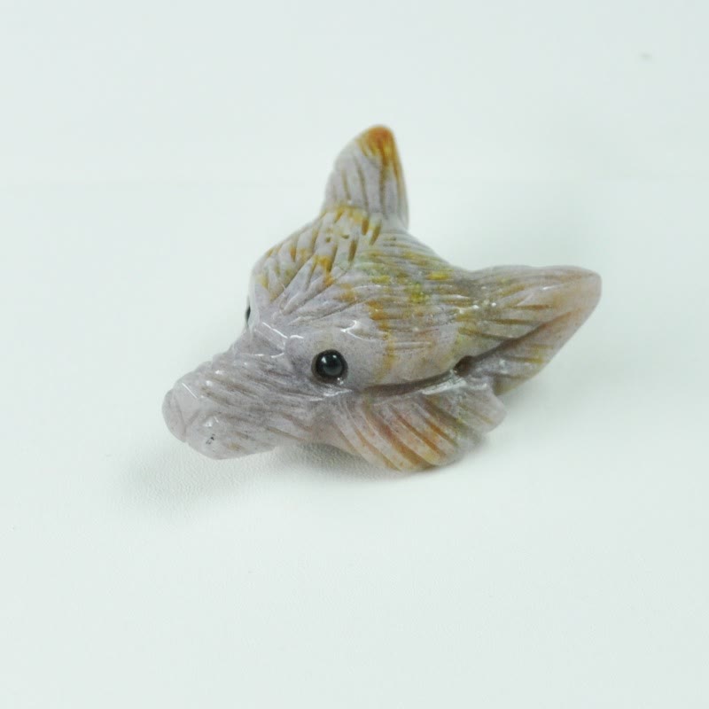 Olivenorma Spirit Guardian Wolf Head Crystal Carving Gemstone Decoration - India Agate - With Card - image 33
