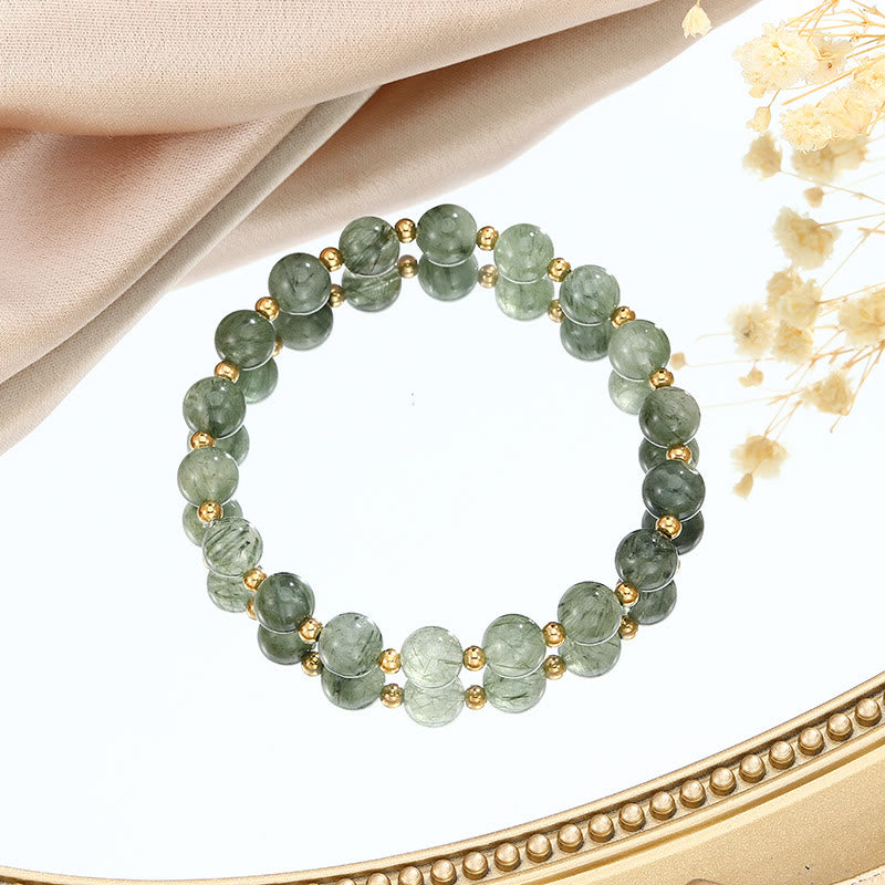 Olivenorma Green Strawberry Rutilated Quartz Tree of Life Bracelet Set