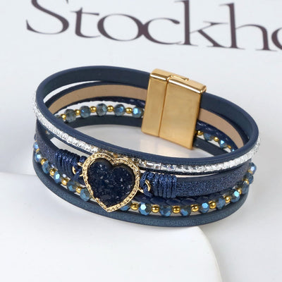 Olivenorma Heart Shape Cluster Multilayer Braided Leather Bracelet