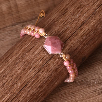 Olivenorma Hexagon Aquamarine Rhodochrosite Wrap Bracelet