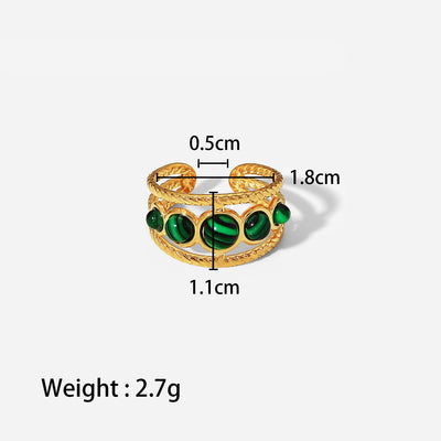 Olivenorma Gold Green Natural Malachite Open Ring Set