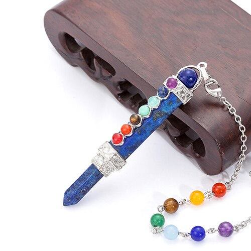 Olivenorma Chakra Crystal Hexagonal Column Pendulum