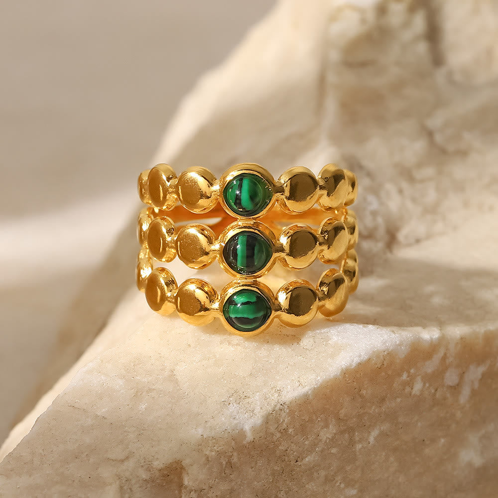 Olivenorma Gold Green Natural Malachite Open Ring Set