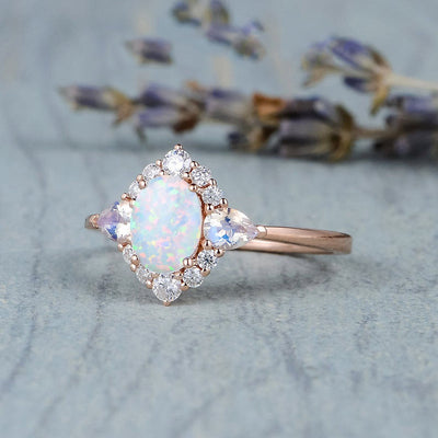 Olivenorma Opal Moonstone White Zircon Womens Ring