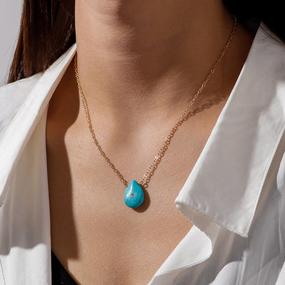 Olivenorma Turquoise Drop Shape Pendant Simple Collarbone Necklace