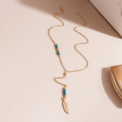 Olivenorma Turquoise Leaf Pendant Bohemian Necklace - image 2