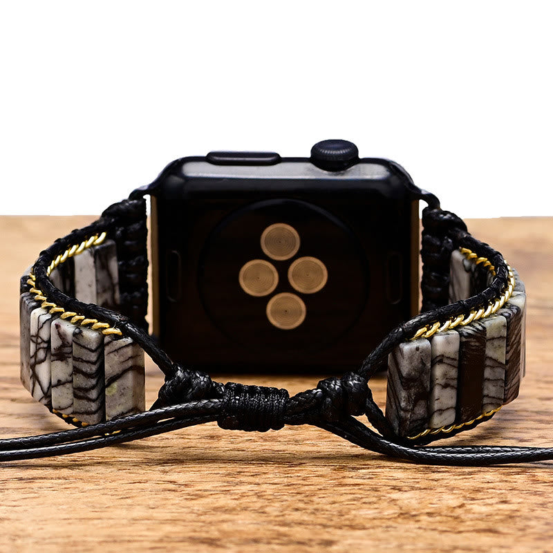 Olivenorma Black Jasper Beaded Apple Watch Strap Wrap Bracelet