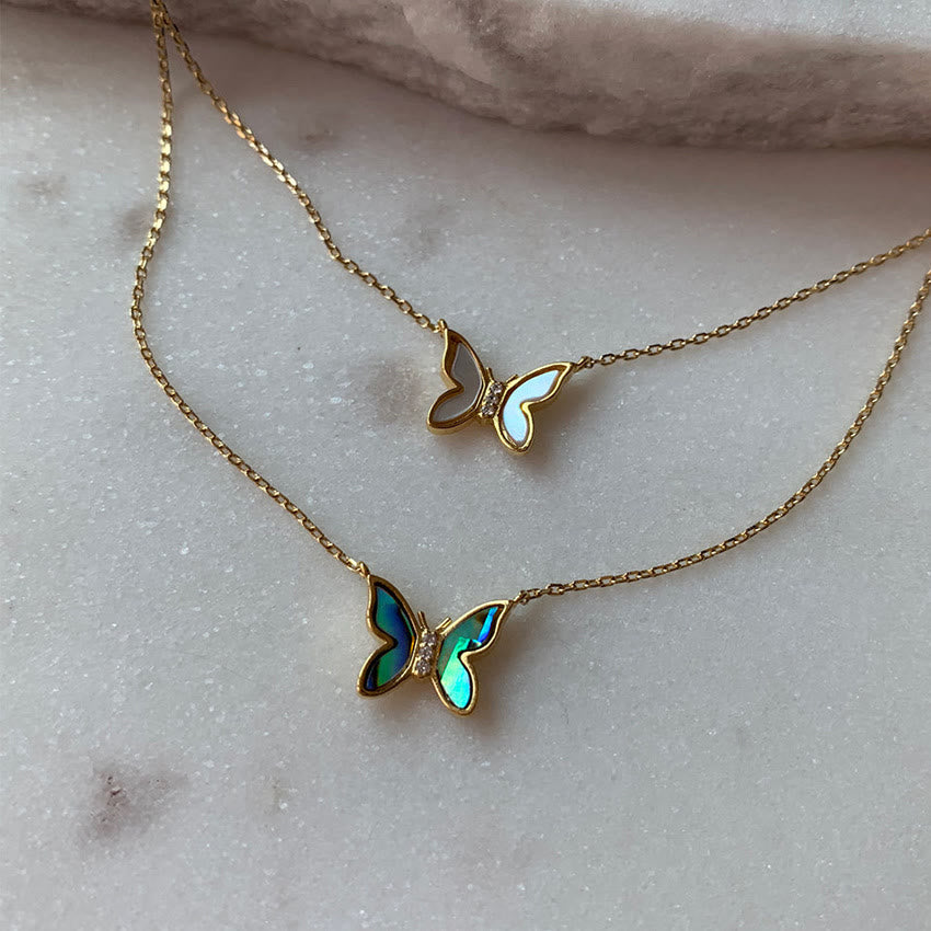 Olivenorma Natural Shell Butterfly Copper Plated Gold Necklace