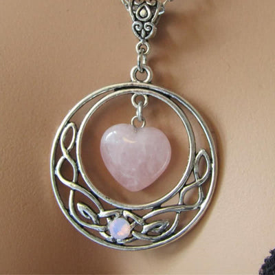 Olivenorma Bohemia Rose Quartz Heart Moon Star Necklace