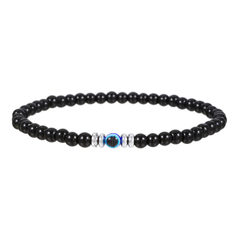 Olivenorma Mens 4mm Natural Stone Evil Eye Beads Bracelet