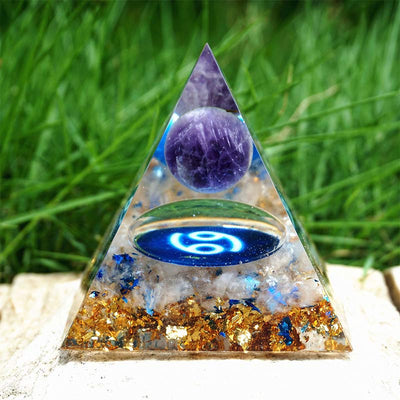 Olivenorma Amethyst with Clear Quartz Cancer Zodiac Orgone Pyramid