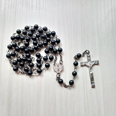 Olivenorma Brushed Black Onyx Cross Rosary Necklace