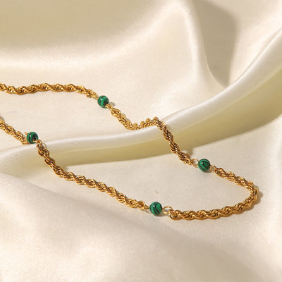 Olivenorma Natural Malachite Beaded Clavicle Twist Necklace