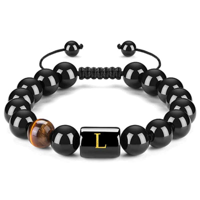 Olivenorma Tiger Eye With Black Onyx Healing Letter Bracelet