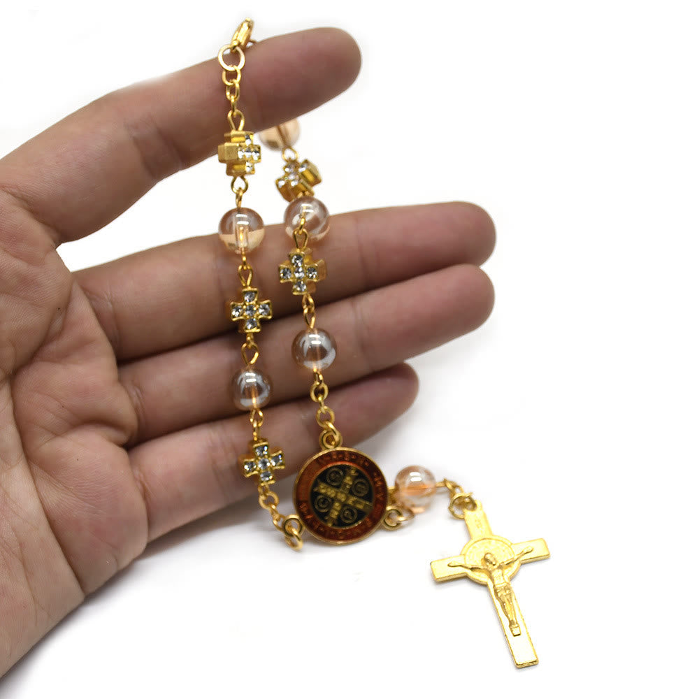 Olivenorma Prayer Beads Rosary Gold Cross Bracelet