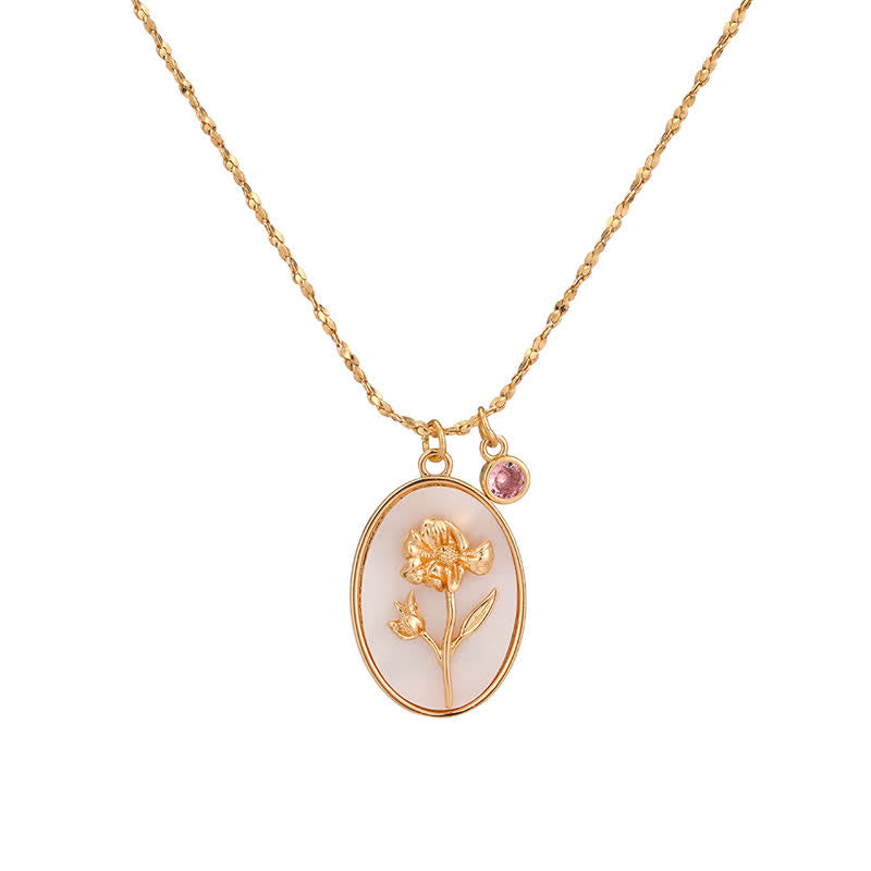 Olivenorma Birth Stone With Birth Flower Necklace