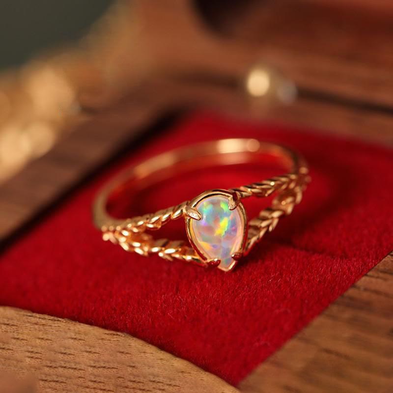 Olivenorma Opal Stone Gold Hollow Wheat Ring