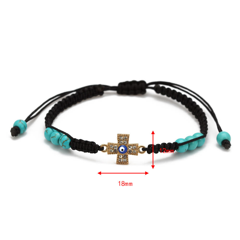 Olivenorma Turquoise White Zircon Evil Eye Braided Adjustable Bracelet