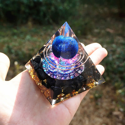 Olivenorma Lapis Lazuli Sphere with Obsidian Orgone Pyramid