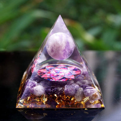 Olivenorma Amethyst Sphere with Amethyst Crystals Orgone Pyramid