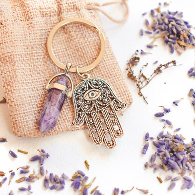 Olivenorma Inspiring Hamsa Hand Crystal Keychain - Amethyst - image 0