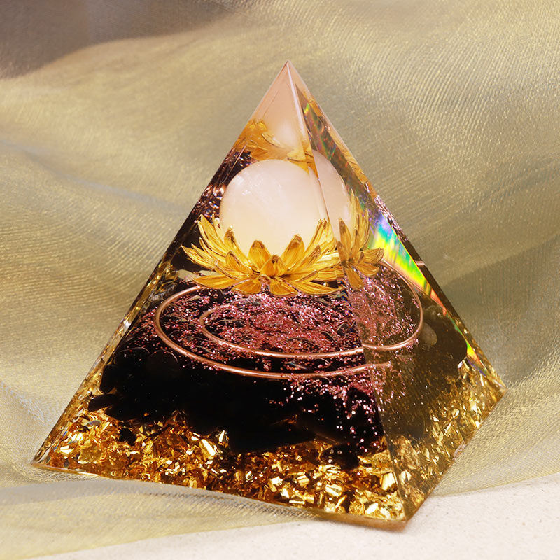 Olivenorma Clear Crystal Obsidia Lotus Symbol Orgone Pyramid