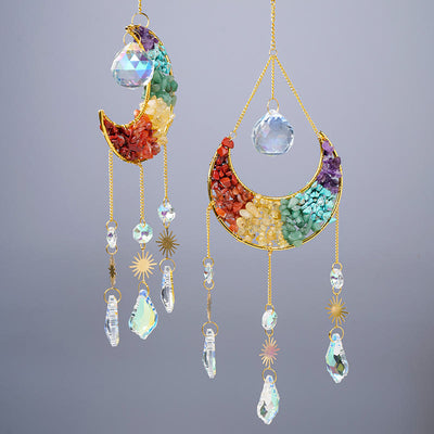 Olivenorma Natural Colorful Crystal Gravel Moon Sun Wind Chime