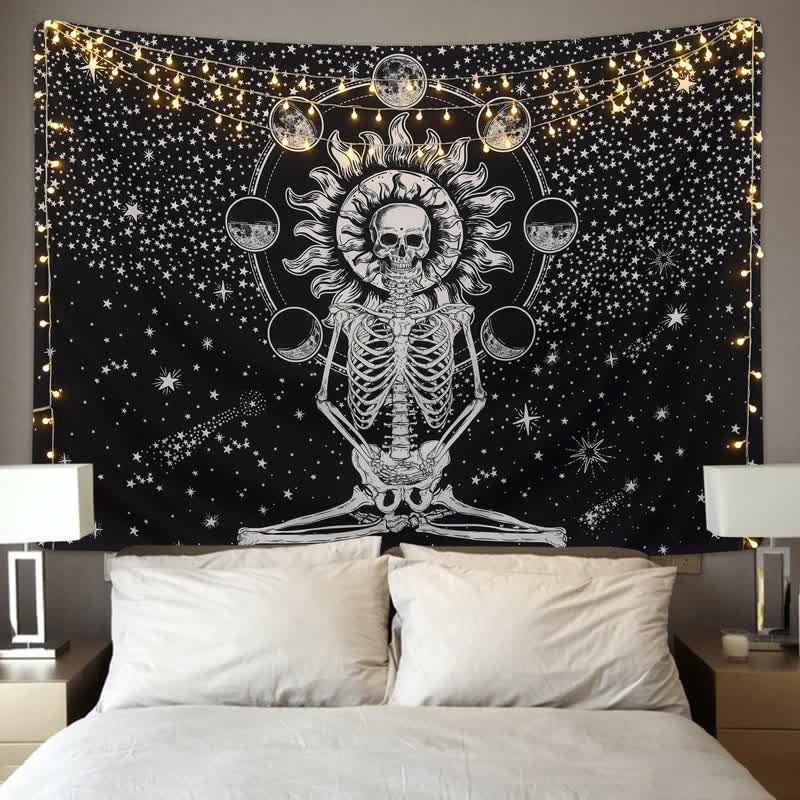 Sun And Star Skull Meditation Wall Hanging Tapestry