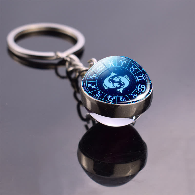 Glass 12 Stars Zodiac Protection Keychain