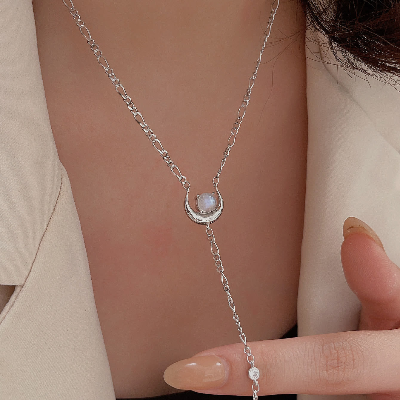 Olivenorma Moonstone Moon Long Chain Pendant Necklace