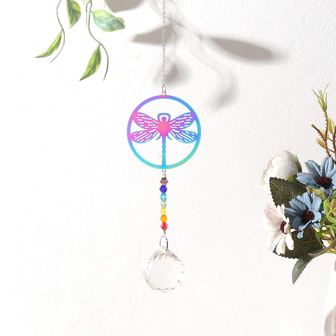 Olivenorma Clear Crystal Hanging Chakra Beads Wind Chime Suncatcher