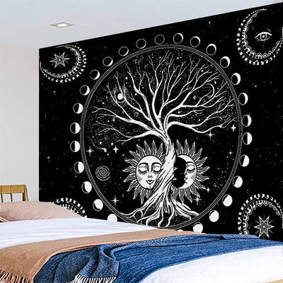 Olivenorma Black White Tree Of Life Tapestry