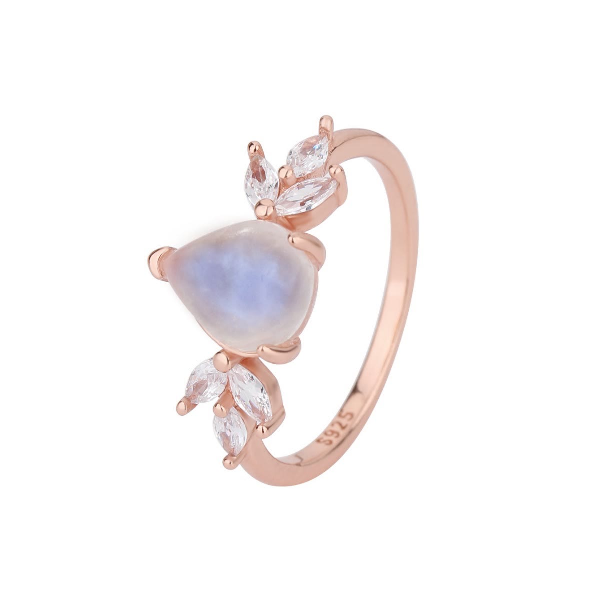 Olivenorma Moonstone White Zircon Drop Shape Rose Gold Ring