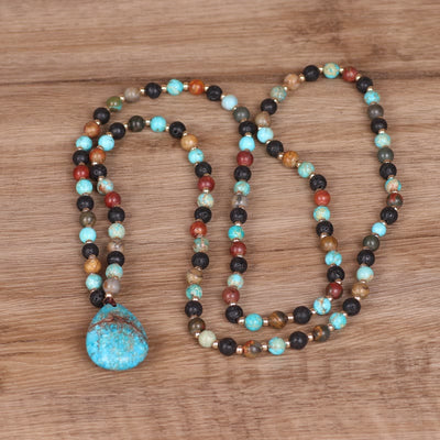 Olivenorma Turquoise Drop Shape Pendant Mala Beaded Necklace