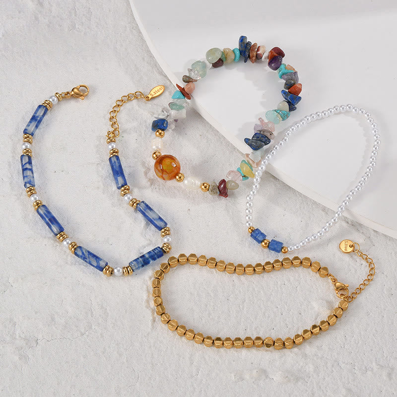 Olivenorma Natural Crystal Four Piece Beaded Bracelet Set