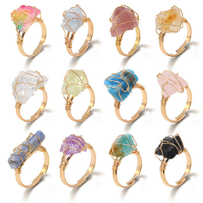 Olivenorma Natural Irregular Rough Wire Wrap Gemstone Ring