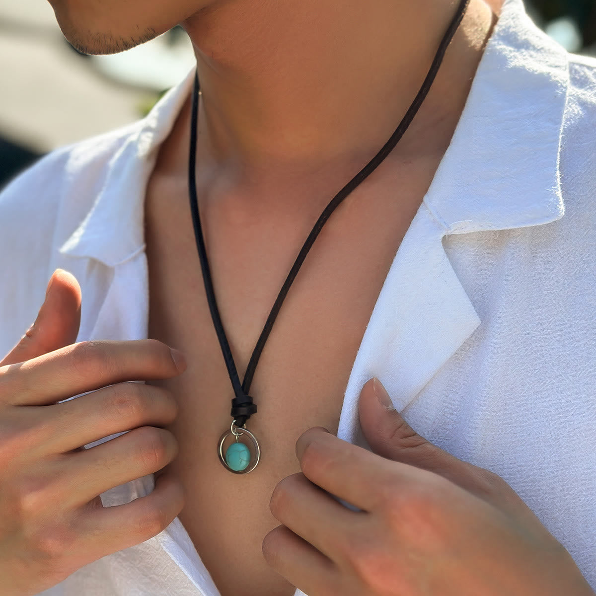 Olivenorma Ring Band Turquoise Leather Necklace - image 1