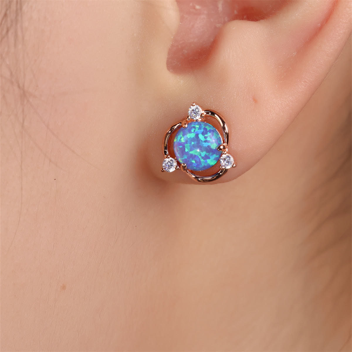 Olivenorma Opal Small Round White Zircon Stud Earrings