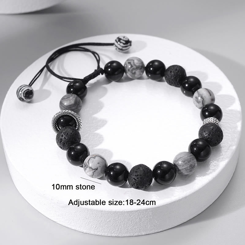 Olivenorma 10mm Grey Jasper Lava Stone Beaded Strap Bracelet