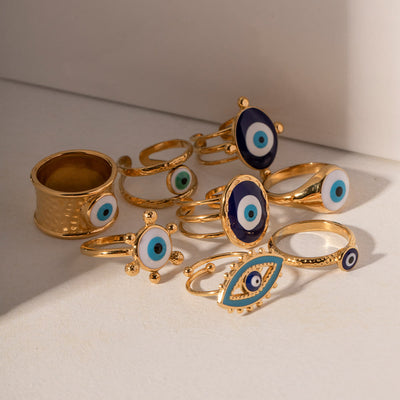 Olivenorma Various Evil Eye Glue Gold Adjustable Open Rings