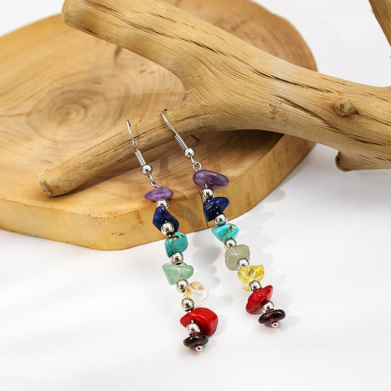 Olivenorma 7 Chakra Stone Gravel Pendant Earrings