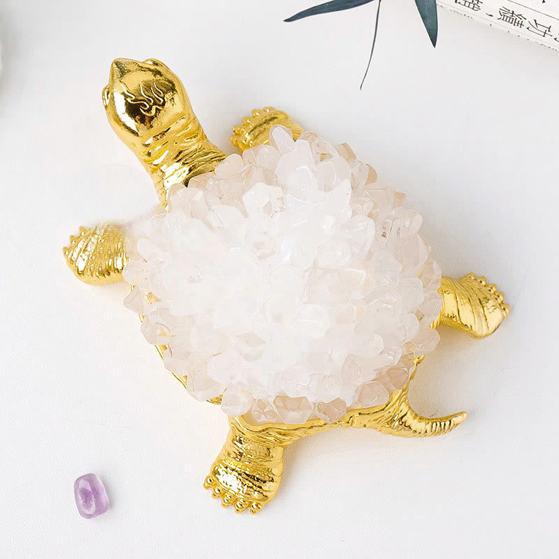 Olivenorma Natural Crystal Cluster Turtle Ornament Lamp Gemstone Decoration