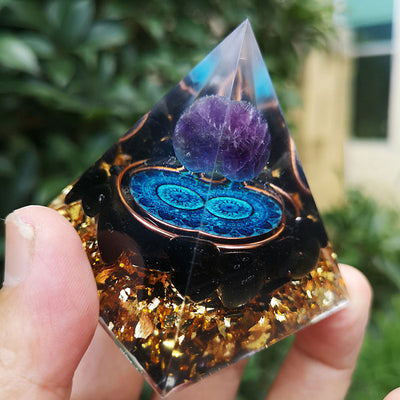 Olivenorma Amethyst with Black Tourmaline Orgone Pyramid