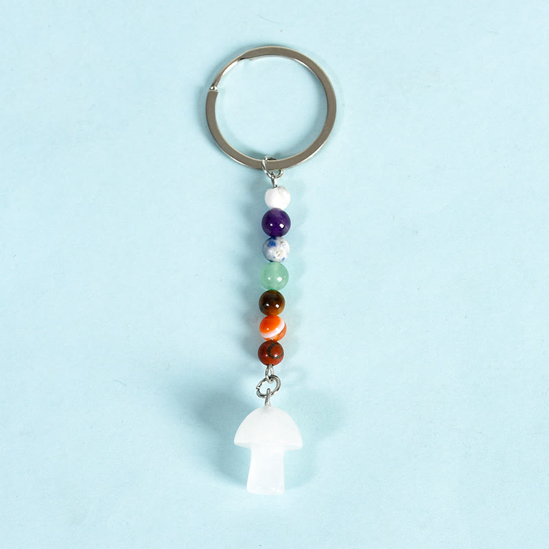 Olivenorma Chakra Crystal Mushroom Beaded Keychain