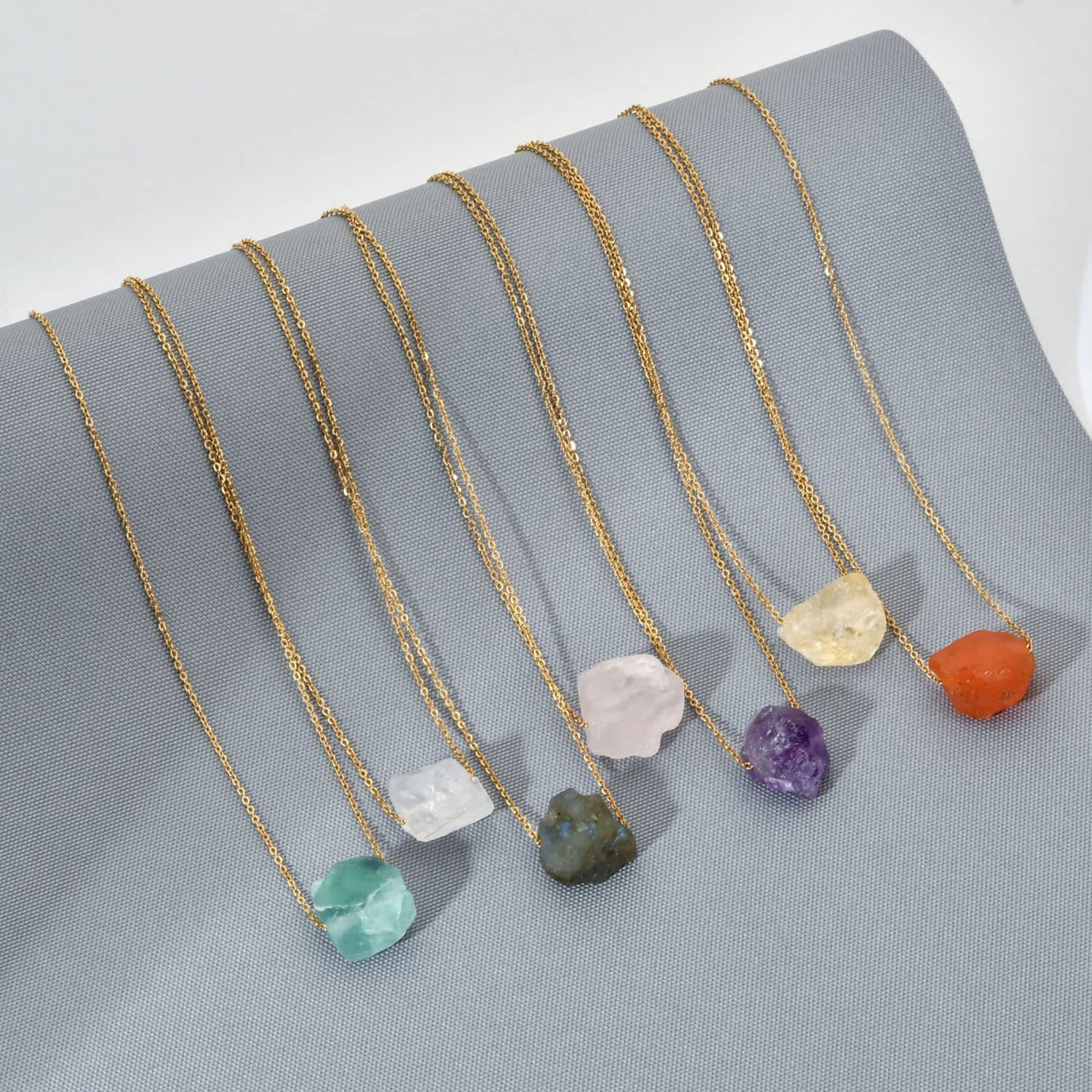 Olivenorma Natural Rough Gemstone Healing Crystal Chain Necklace