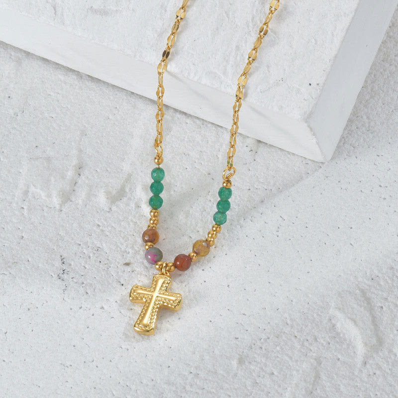 Olivenorma Crystal Beads Stainless Steel Cross Necklace