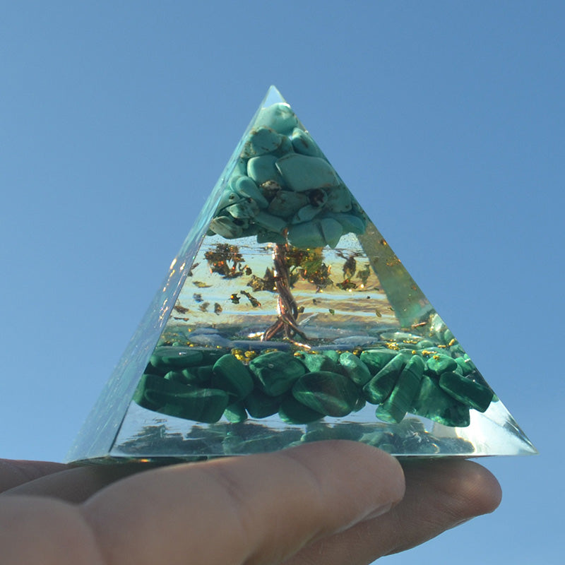 Olivenorma Turquoise With Malachite Tree Of Life Orgone Pyramid