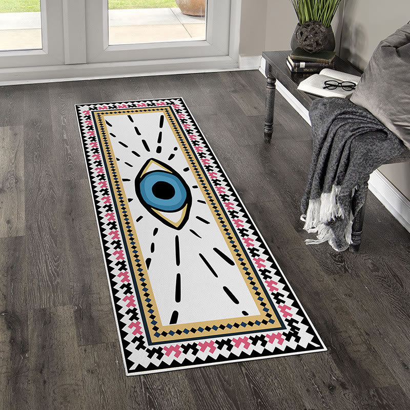 Olivenorma Rectangular White Evil Eye Print Rug Carpet